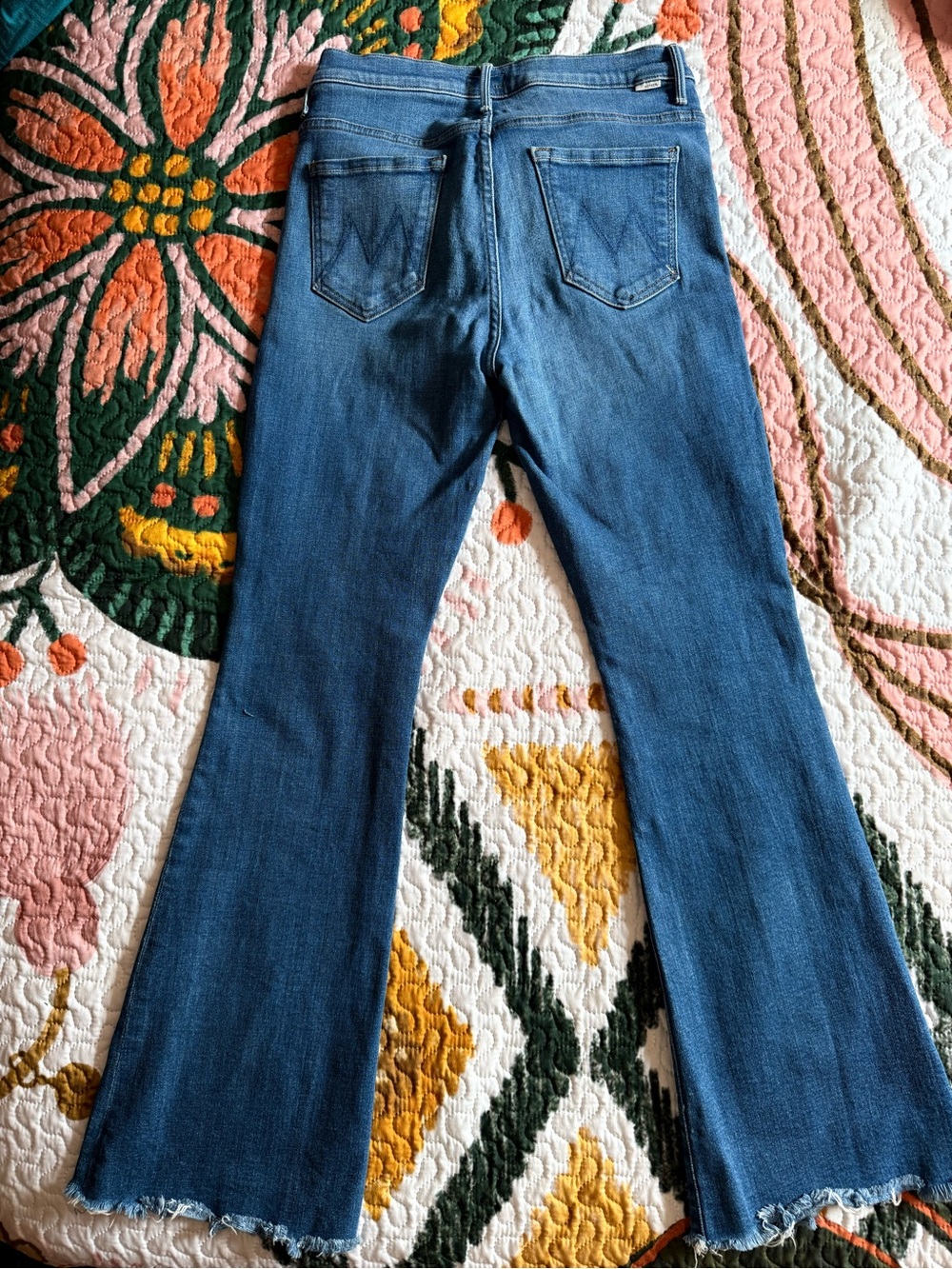 MOTHER Classic Mid-Blue Flare Jeans with Raw Hem Quiet Luxury - Picture 3 of 7